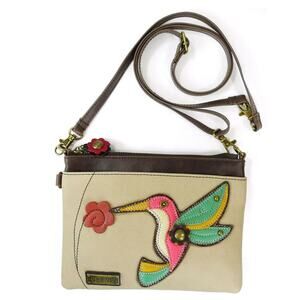 Chala Faux Leather Mini Crossbody Purse with Adj Strap - Hummingbird, Ivory NEW